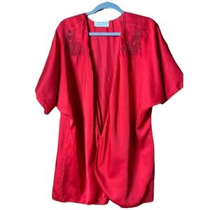I MAGNIN Ralph Montenero Blanche SZ M Short Hot Red Satin Robe Vintage